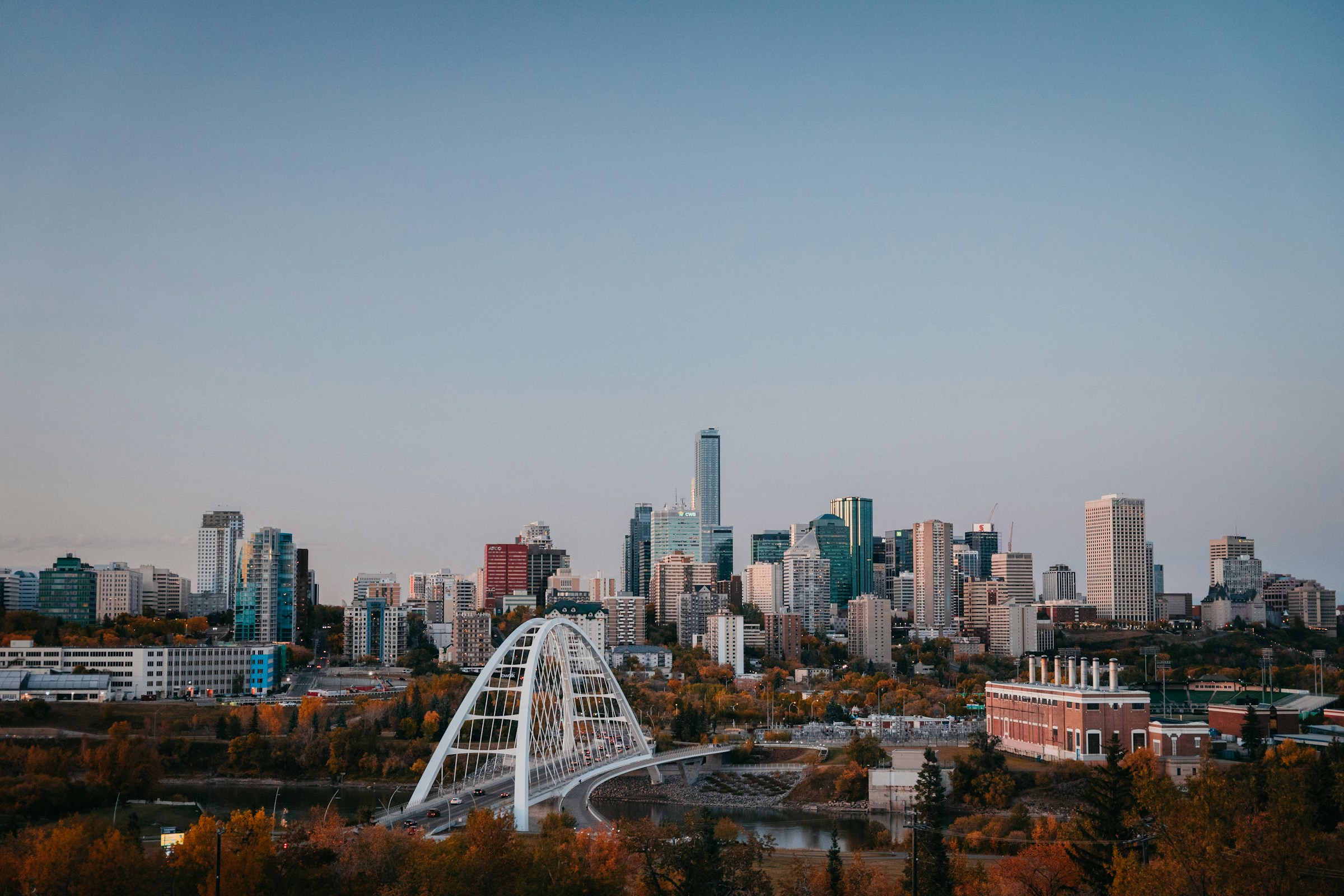 Edmonton skyline and Walterdale Bridge, Alberta, Canada